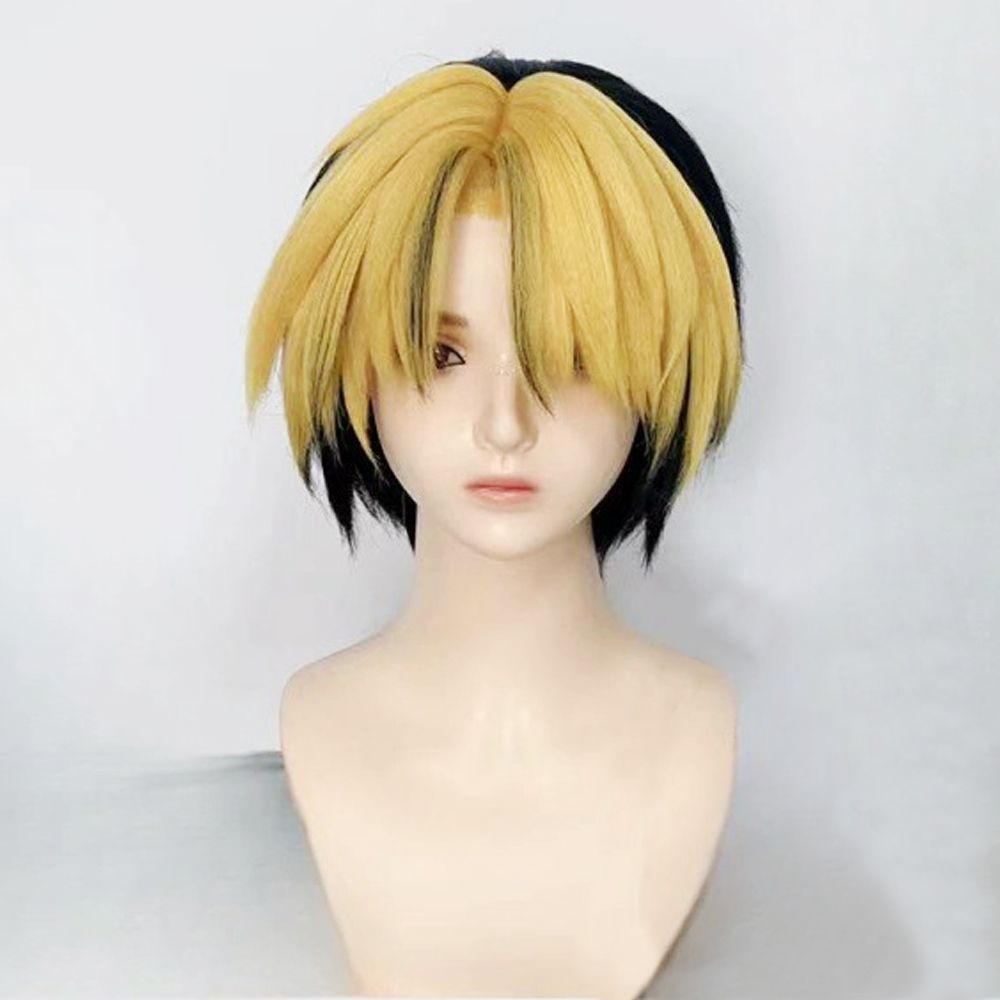 お取寄せ商品 納期ご相談下さい コスプレ耐熱ウィッグ 造形ウィッグ ゴールド ブラック 2トーン 前髪立ち上げ ワンレン ショート ウィッグ ヒカルの碁|進藤ヒカル 等