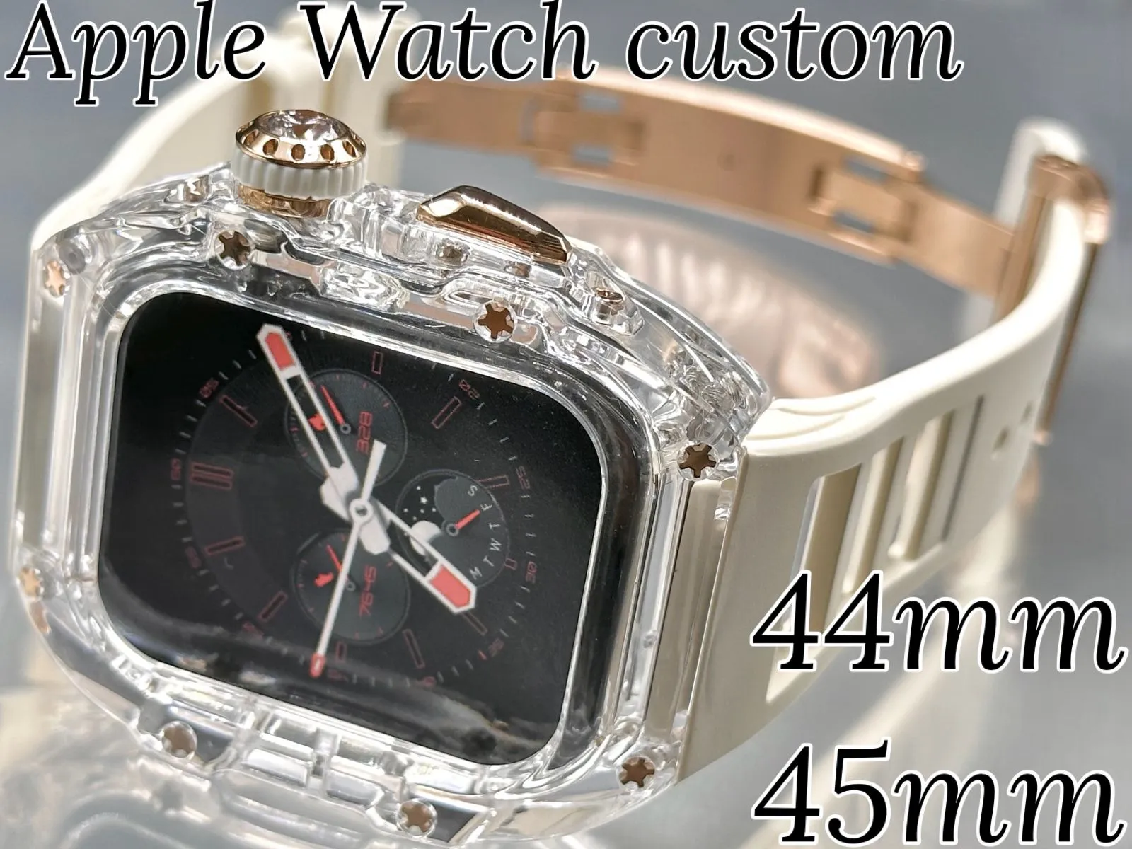 45mm☆Apple Watchバンド ラバーベルト カバー クリアケースRS3 かわいかっ 
