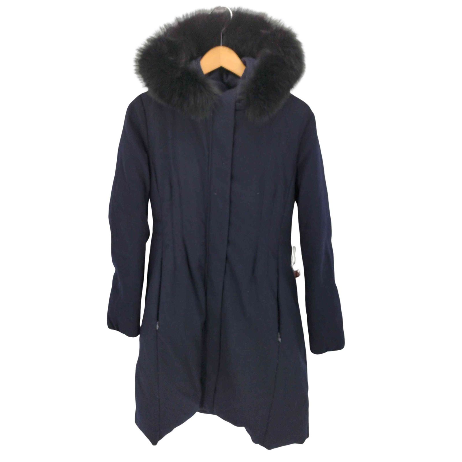 ANAYI ネイビー ファー付きダウンジャケット ANAYI サキソニーファー