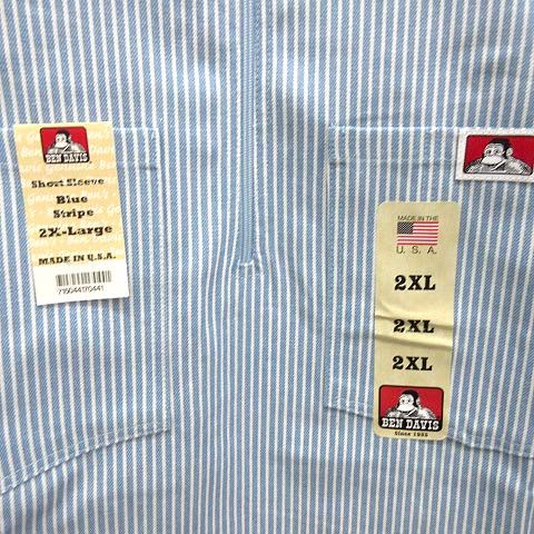 未使用品 ベンデイビス BEN DAVIS USA製 ハーフジップ ワークシャツ 半袖 BLUE STRIPE HALF ZIP SHIRTS ブルーストライプ 2XL