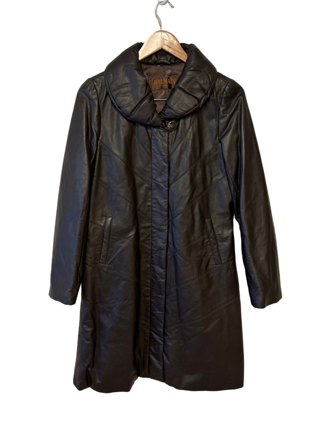 Z1507 BALMAIN バルマン レザーコート 羊皮 レディース ブラウン 茶色