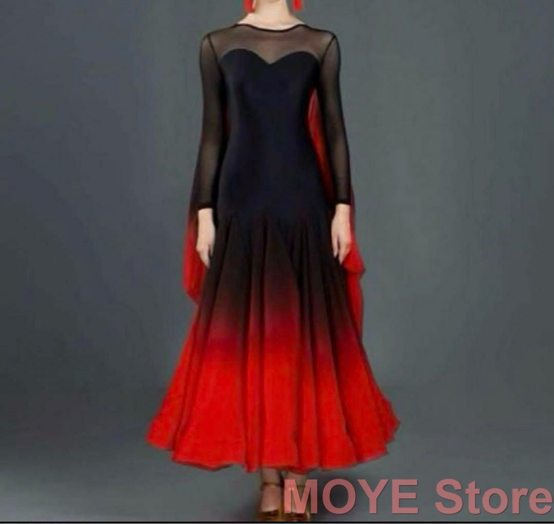 黒赤のクラーデション 社交ダンスドレス フロート付き ワルツモダンダンス衣装 新品・未使用黒赤のクラーデション 社交ダンスドレス フロート