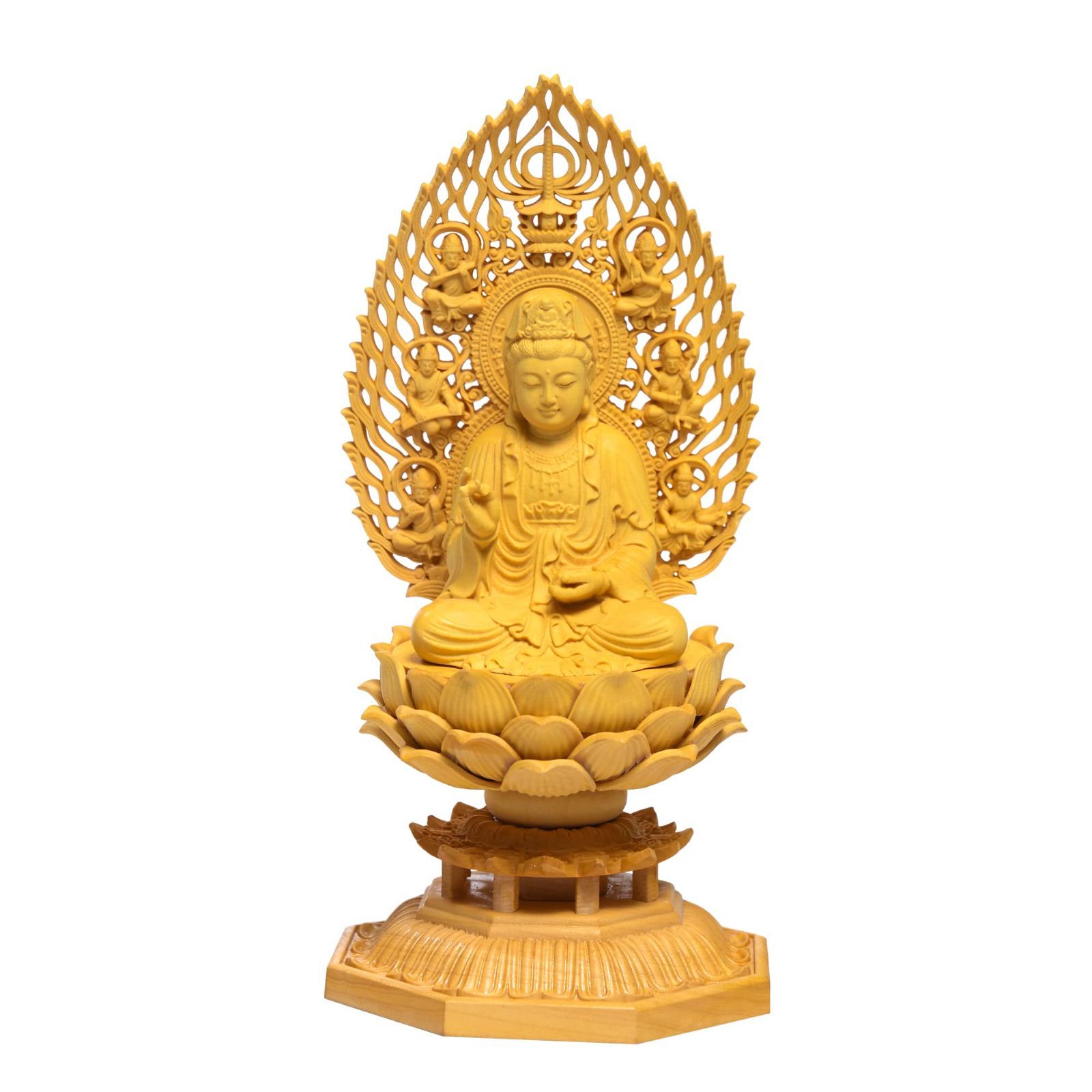 Size 観音菩薩-17CM TheChanger 繁樓藝雕 仏像 観音像 観音菩薩 仏壇仏像 木彫り 置物 飛天光背 八角台座 柘植の木 祈る 厄除け 高さ17cm×巾8.5cm×奥行8.5cm