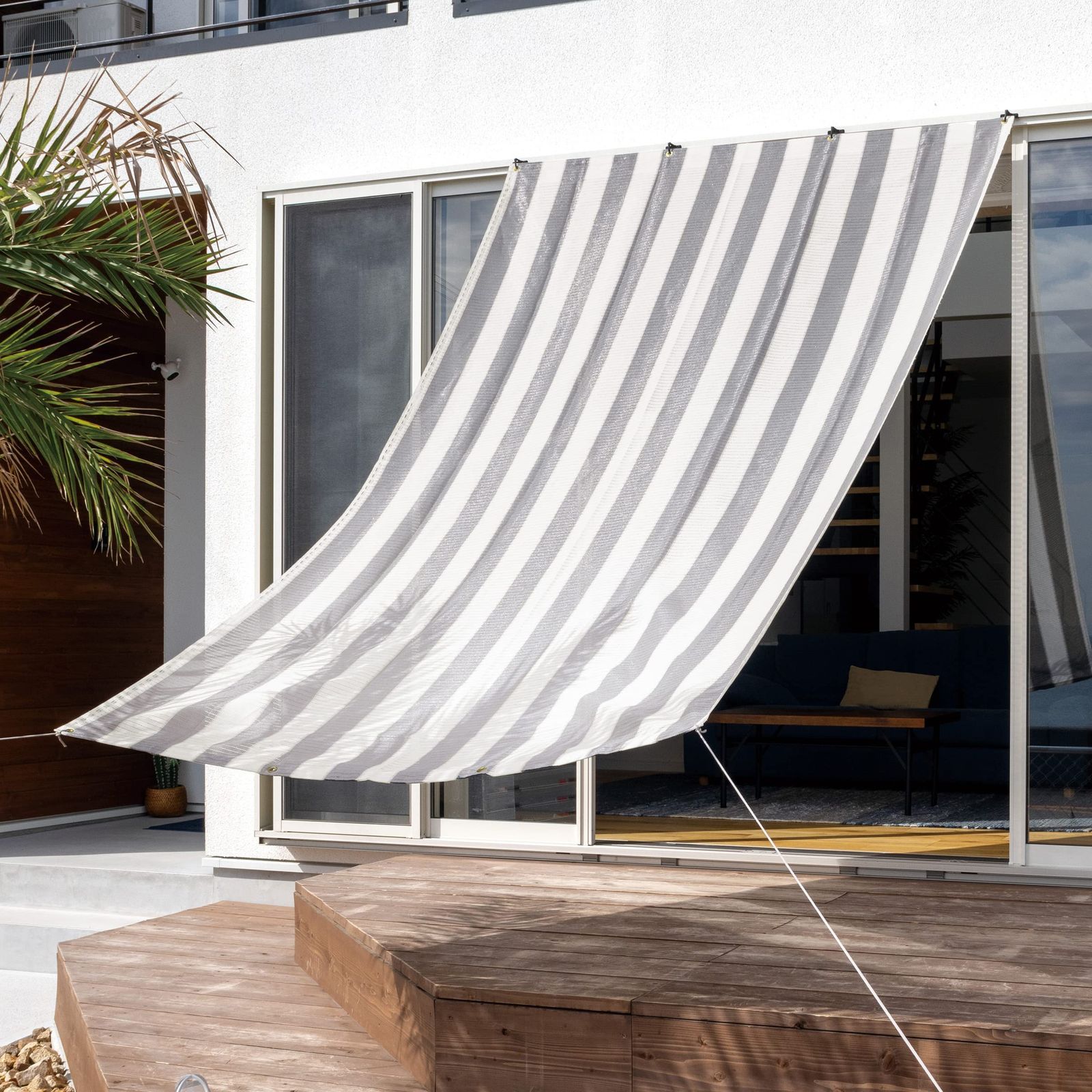 タカショー 日よけ クールシェード プライム グレーストライプ 1.8×3m ポリエチレン CLS ハイグレードモデル 5年 シェード サンシェード オーニング ベランダ 目隠し CLS-30GYSP