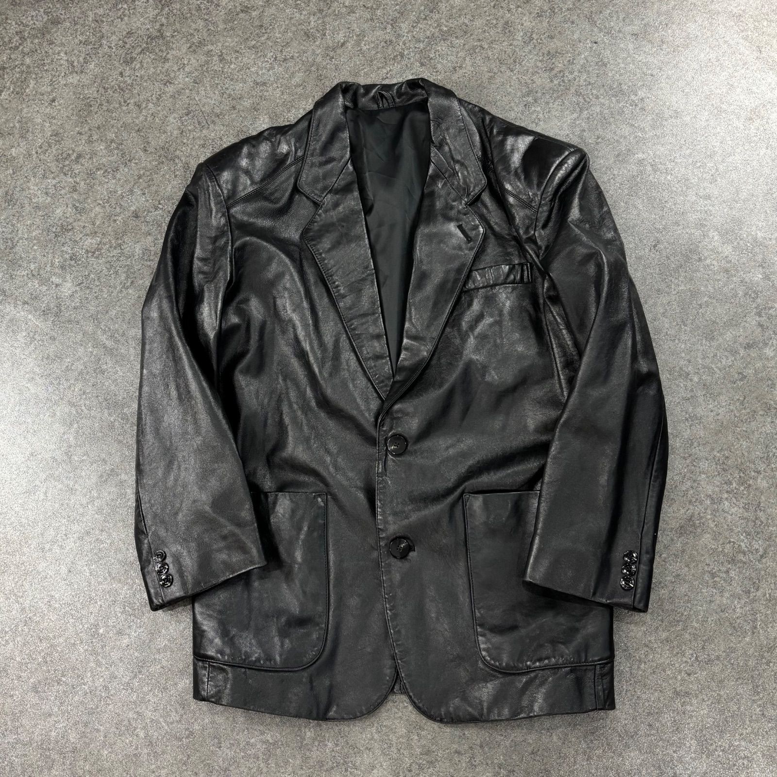 O1 Vintage Nicole St Gilles Real Leather Jacket ヴィンテージ ビンテージ 本革 リアルレザー ダブル テーラード ジャケット ブラック 黒