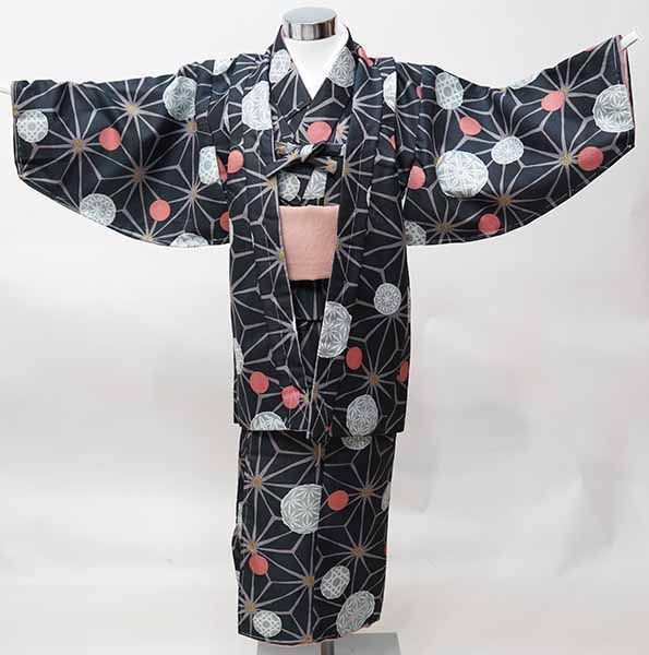 着物 きもの6点セット 男児 男の子 祝着 120cm 7～8才用 墨黒色地 対応身長115cm～125cm NO41710