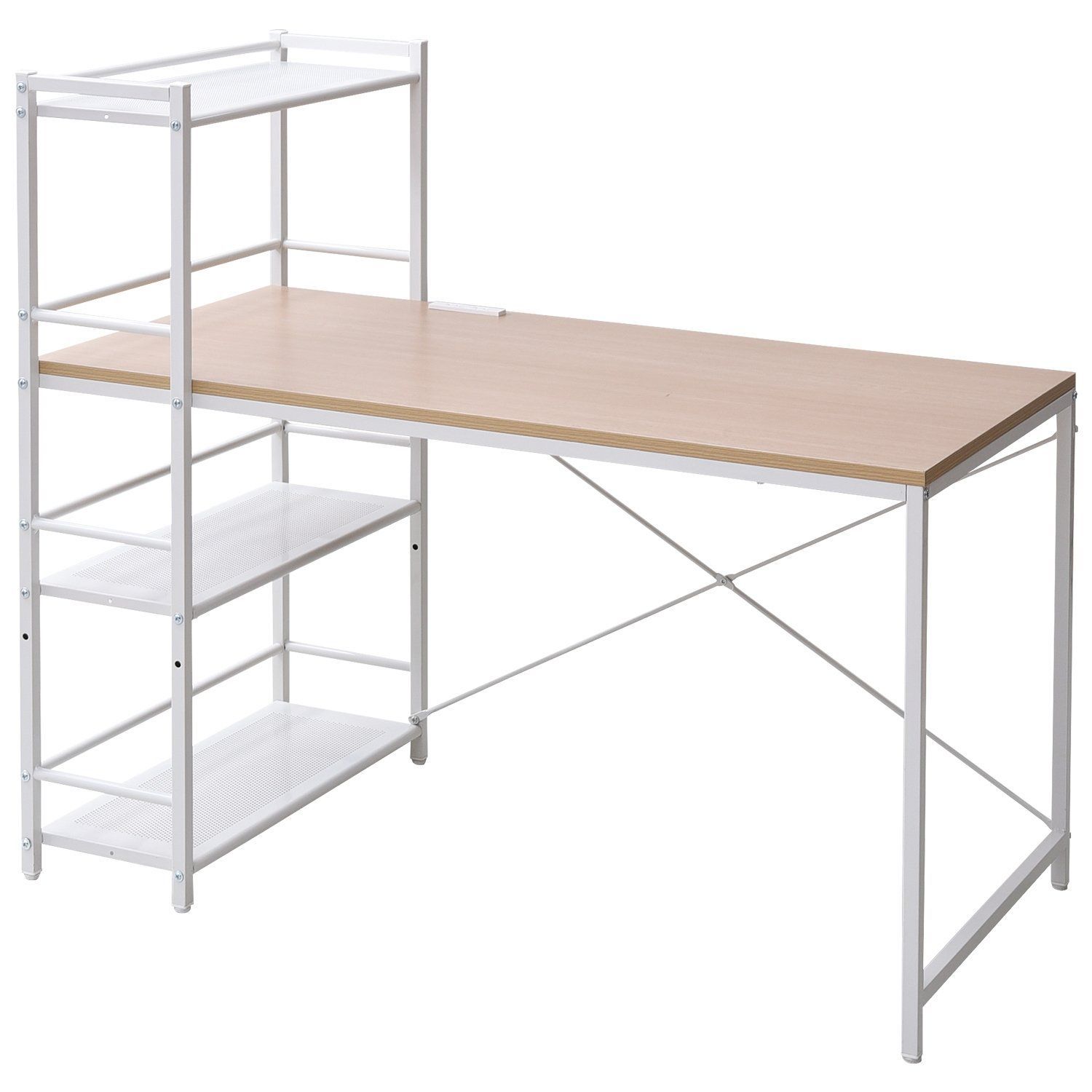 【在庫処分】ラック付き(左右入れ替え可能・A4対応) 頑丈 コンセント(2口) 組立品 幅120×奥行64.5×高さ108.5cm ウッドナチュラル デスク MRPE-1260(WN/IV) [山善] 在宅勤務