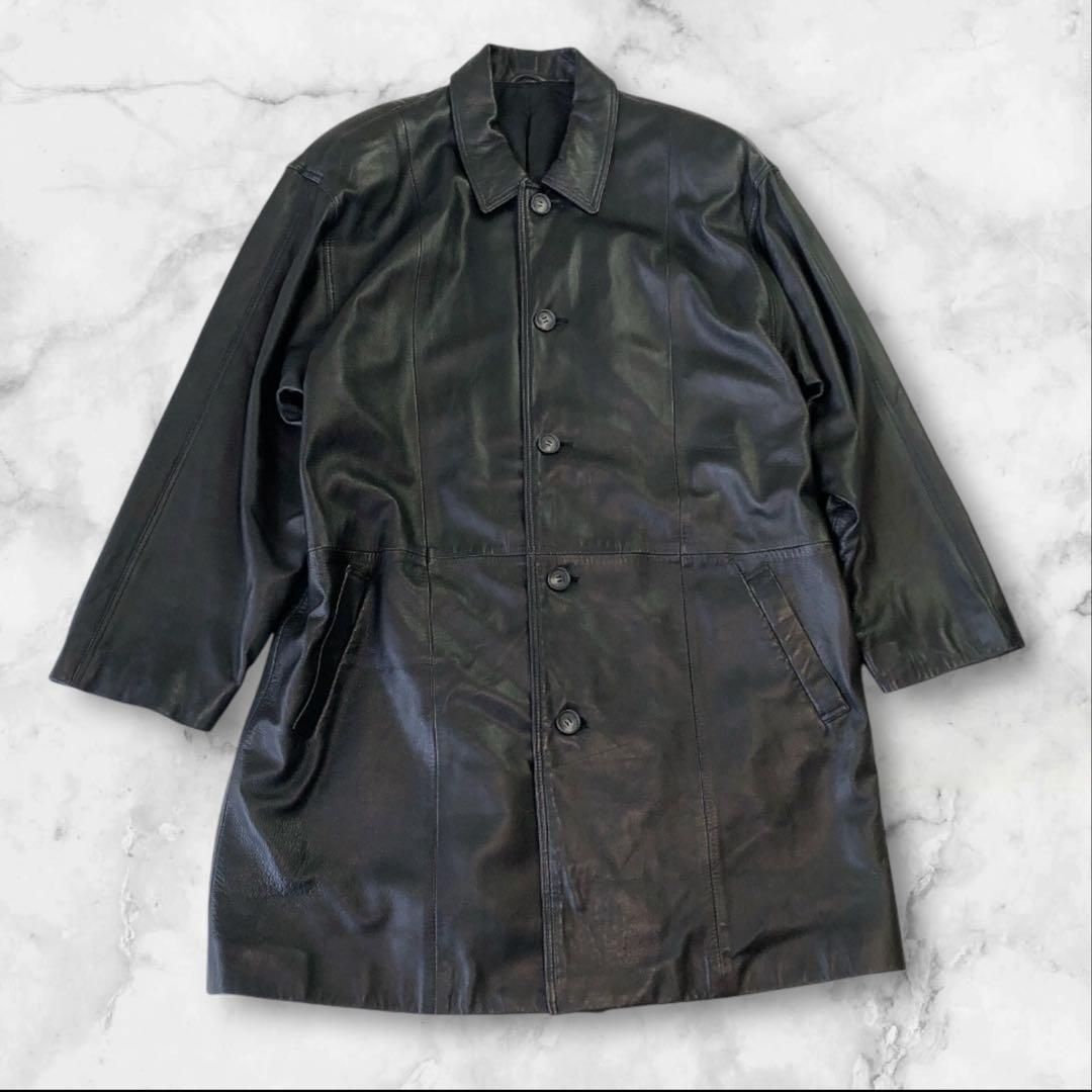 羊革 ダブルビー WB ステンカラーコート ラムレザー M〜L 日本製 黒