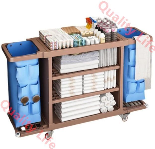 掃除車 ホテルリネンカート 業務用ダストカート 掃除カート 清掃カート ホテル クリーニングカート多用途 ホテル清掃台車 多機能 移動便利 キャスター付き 防水収納布袋 大容量収納 耐久性 学校 病院 旅館 客室 ホテル