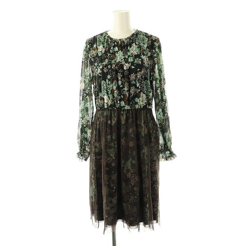 ヴィヴィアンタム VIVIENNE TAM 総柄七分袖パワーネットワンピース 膝丈 38 チャコールグレー マルチ |DO OS