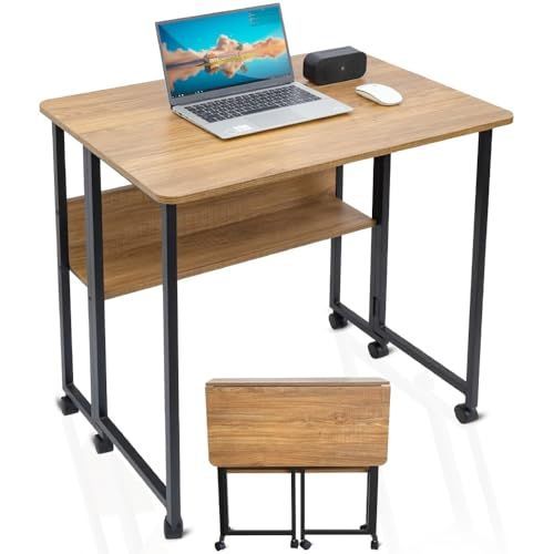 新着商品 折りたたみ机 PCデスク パソコンデスク デスク キャスター付き 二段 スチール ナチュラル 幅80cm 在宅勤務 作業台 書斎 勉強机 学習デスク オフィスワーク 天然木色