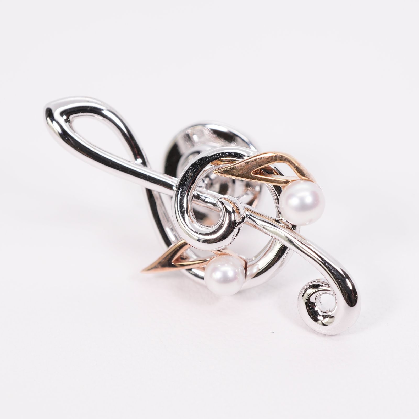 MIKIMOTO シルバー 音符ブローチ　ト音記号 美品 ミキモト ト音記号 ブローチ 音符 シルバー×K18/24-3864S