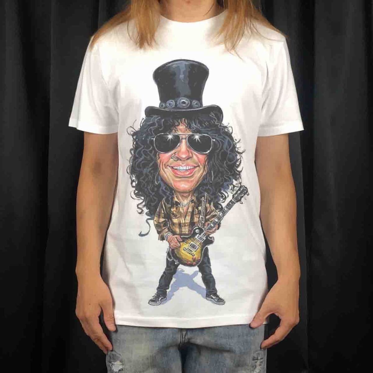 オリジナル Tシャツ ビッグ プリント ガンズアンドローゼス ギタリスト スラッシュ コミカル TシャツS M L XL タイト ジャスト 大きい ビッグ オーバーサイズ メンズ レディース ユニセックス ピンククリーム