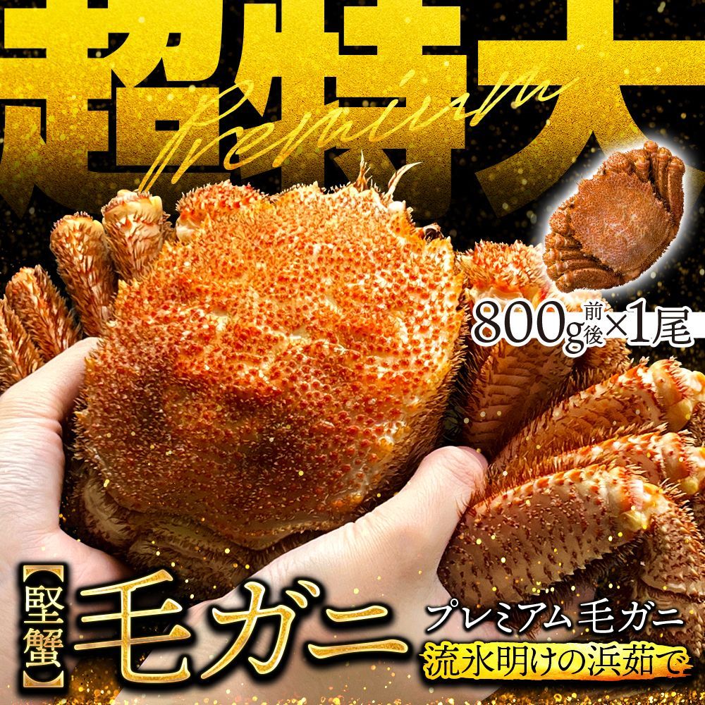 (a009-08)北海道産 超特大プレミアムボイル毛蟹 800g  【最高ランクの堅蟹! 流氷明け!!】  ◆ のし承ります ◆