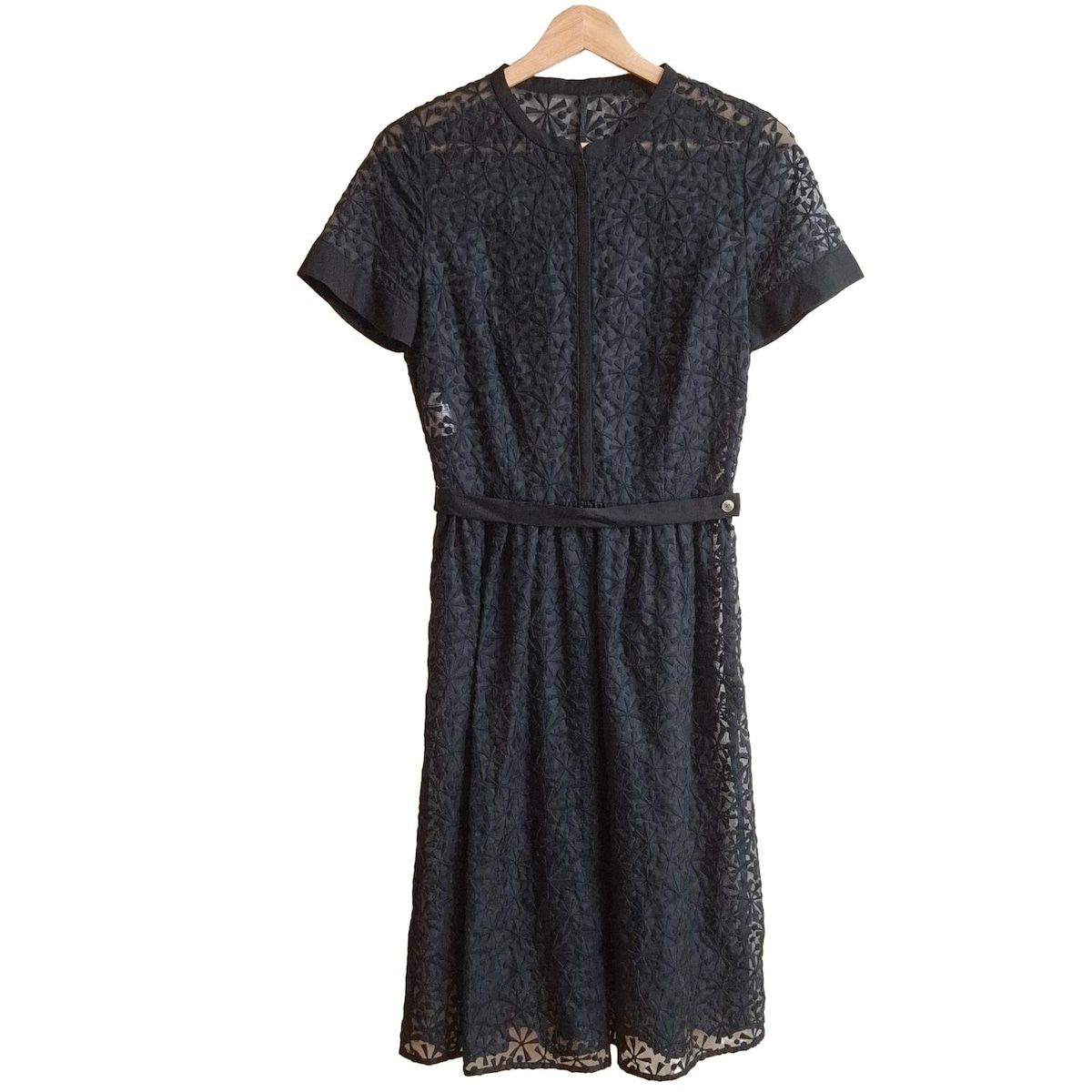 ANAYI アナイ ワンピース サイズ38 M レディース - 黒 半袖|ひざ丈|レース|シースルー|インナーワンピース スリップ 付き