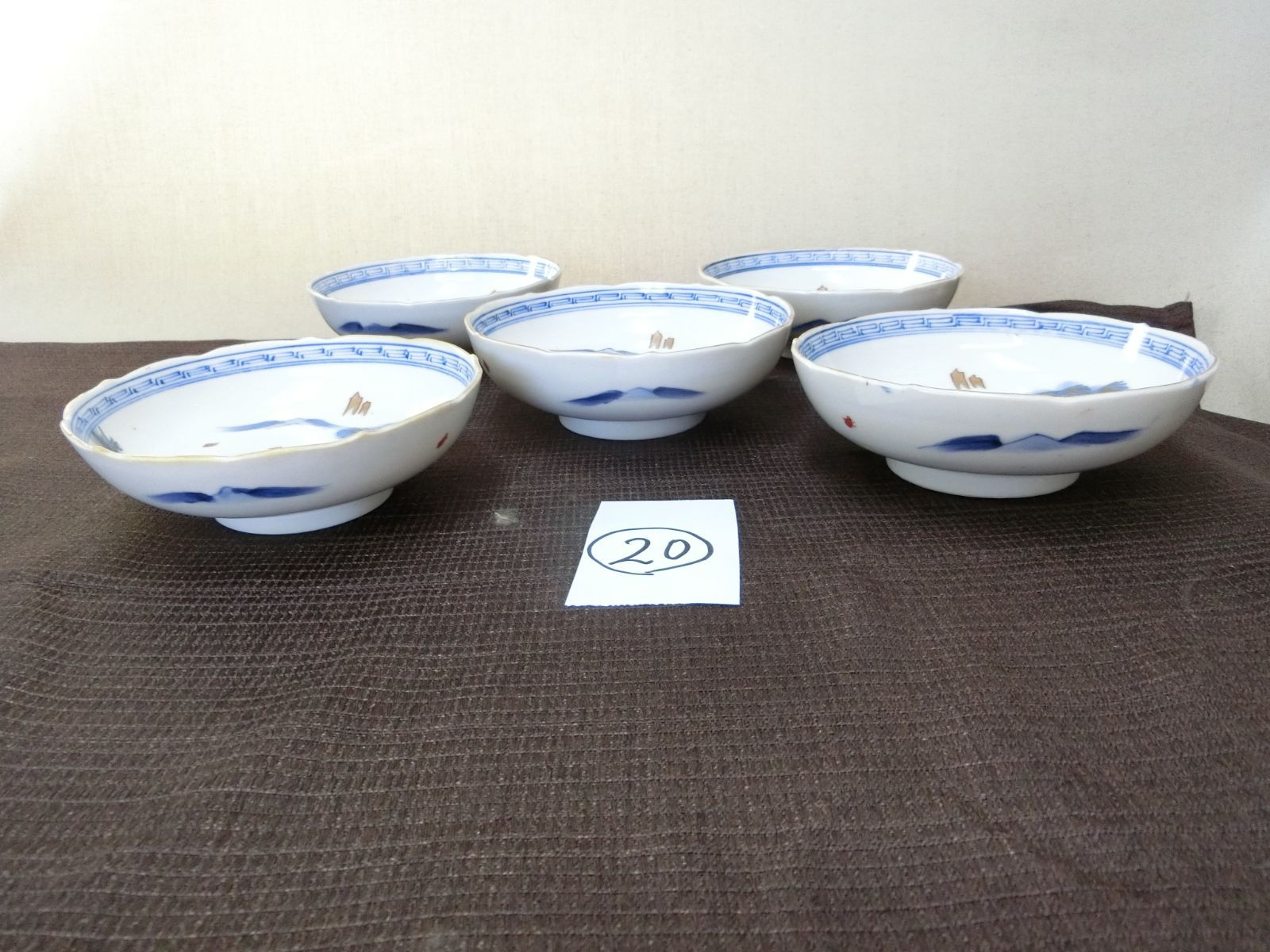 伊万里 なます皿 ５枚組 山水色絵 20 骨董 皿 鉢 鑑賞陶磁器 インテリア 昭和レトロ