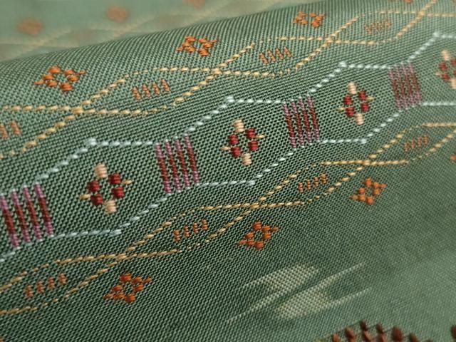 平和屋本店□希少 本場琉球 読谷山花織 訪問着 紬地 豆がら茶色地 逸品