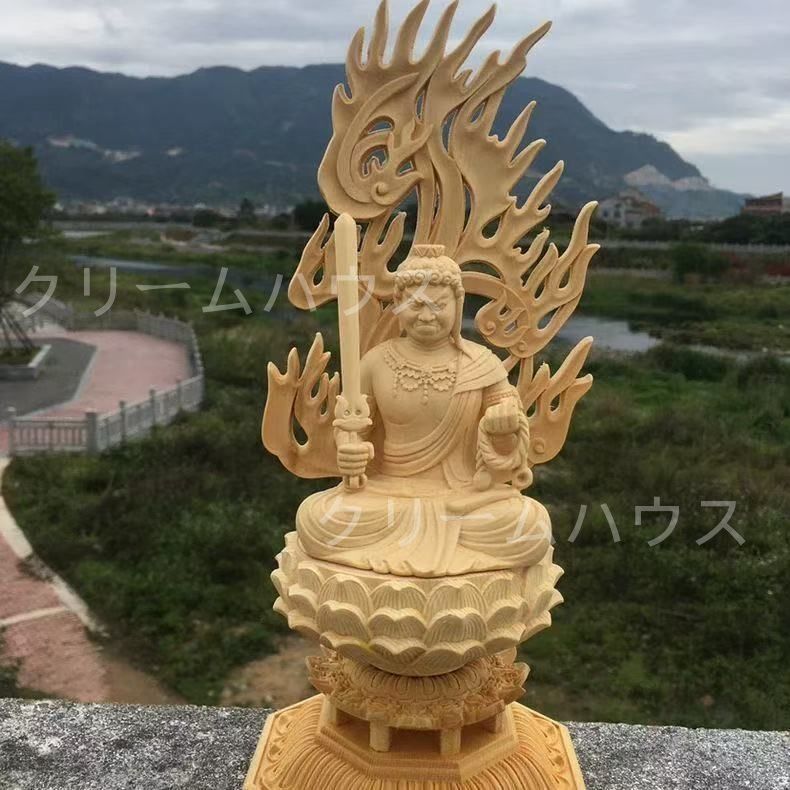 厄除け 縁起物 開運 精密彫刻 不動明王 木彫 仏像 檜木 高約28cm 新品未使用】木彫仏像 不動明王 不動明王像 檜木 高約28cm 精密