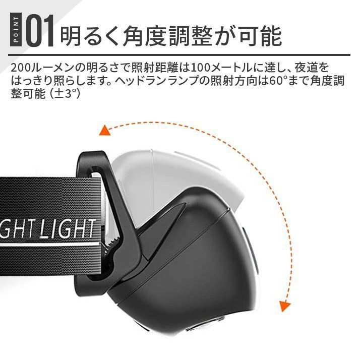 ヘッドライト 充電式 USB LED アウトドア用ヘッドライト 40g超