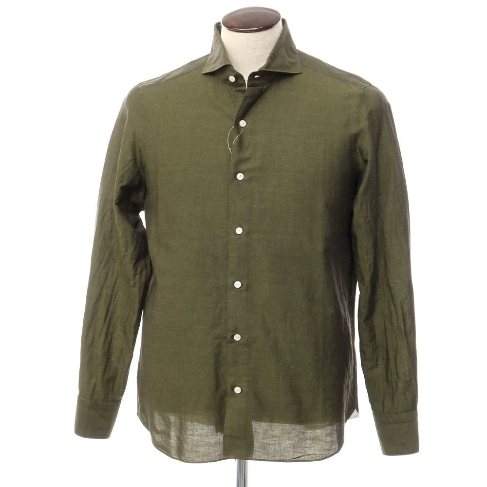 中古】フィナモレ Finamore コットンリネン ホリゾンタルカラーシャツ