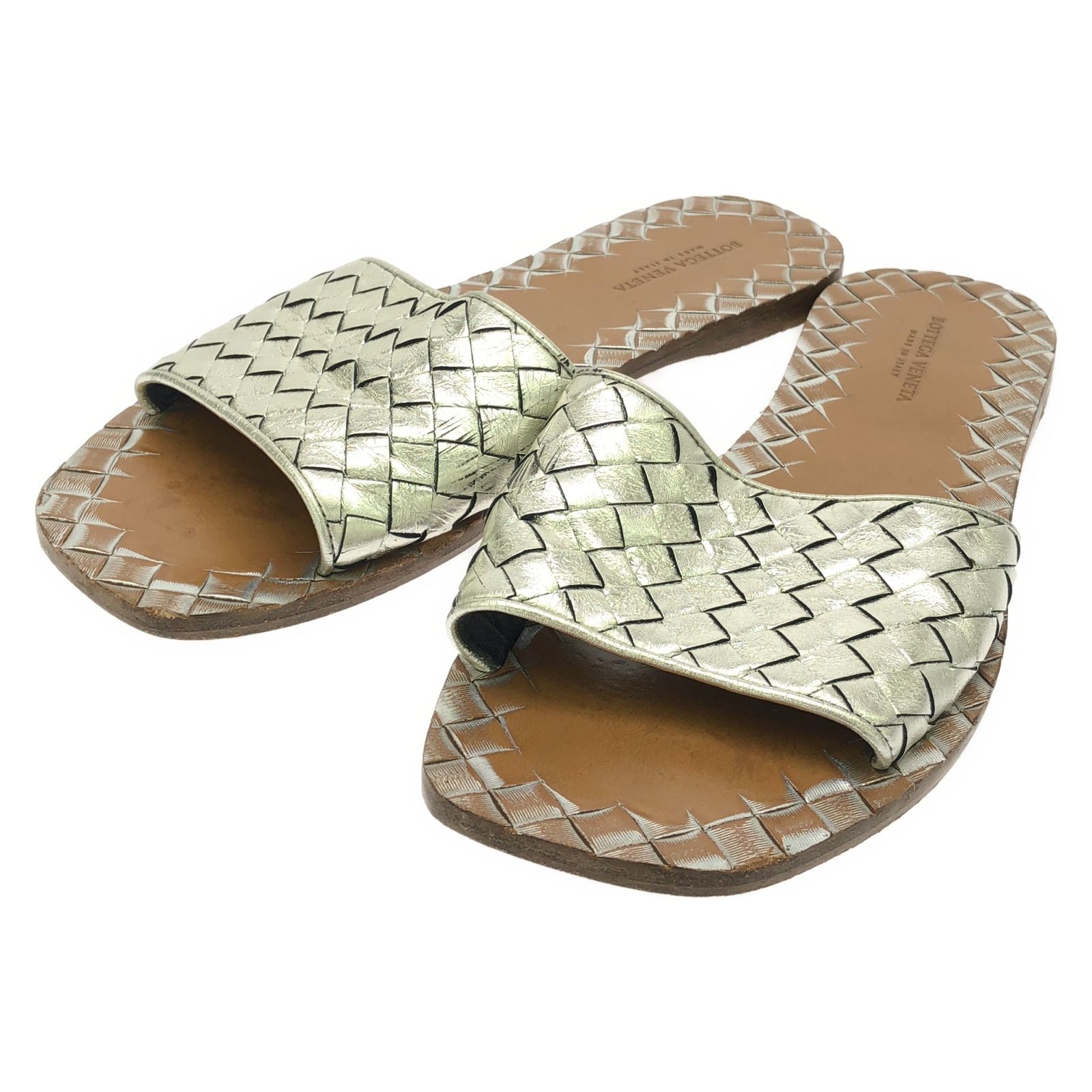 BOTTEGA VENETA ボッテガヴェネタ イントレチャート ミュール シルバー サンダル