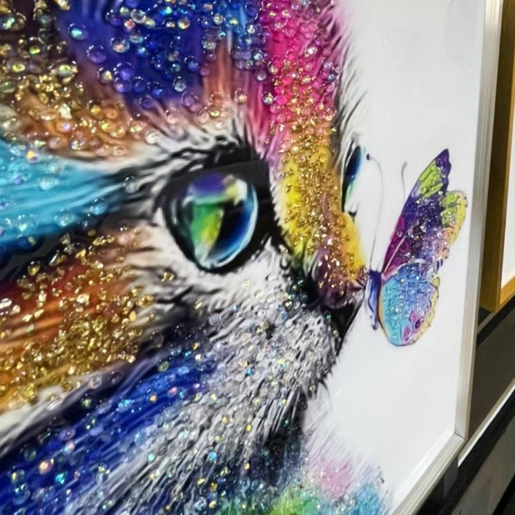 アートフレーム 猫 蝶 クリスタルピクチャー 51 x 61 額絵 全体 【公式