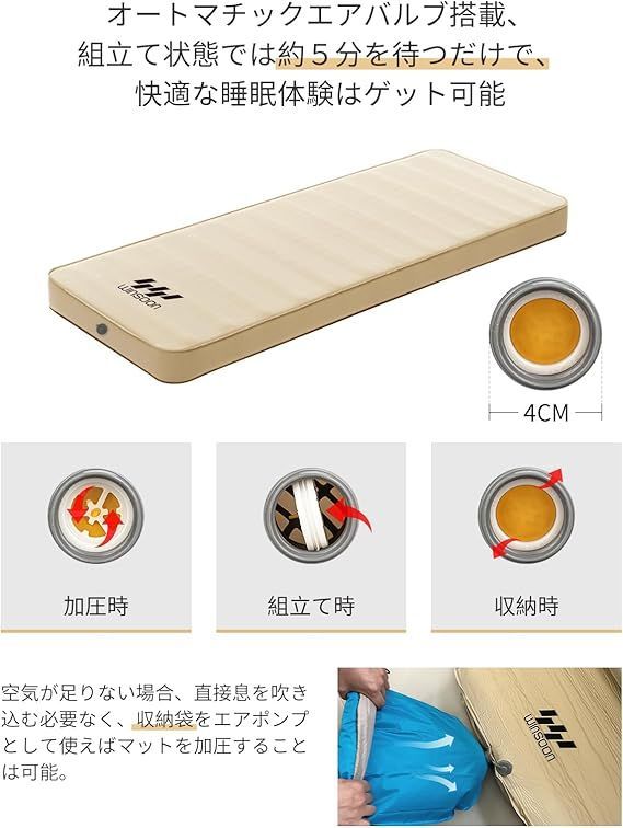 WINSOON インフレーターマット 10cm 【極上の快適性・より広い・自動