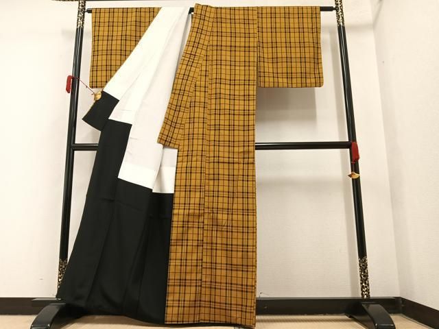 平和屋着物○黄八丈 綾織 紬 格子 正絹 逸品 AAAY6291ph - メルカリ