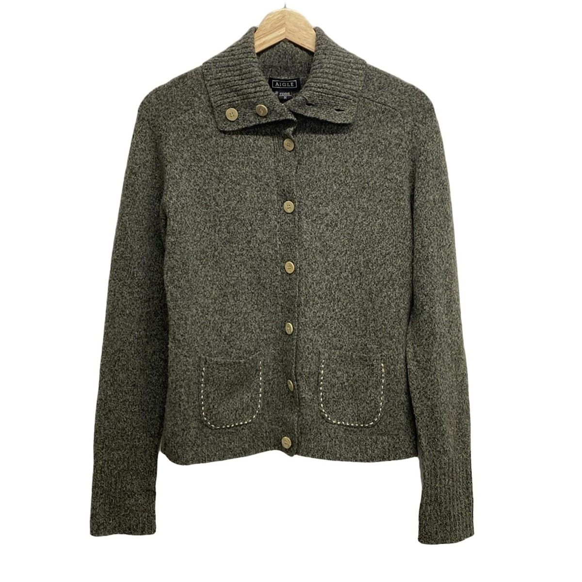 AIGLE - AIGLE(エーグル) カーディガン サイズM レディース - ダークグリーン×ライトブルー×ベージュ 長袖 AIGLE(エーグル) カーディガン サイズM レディース - ダーク