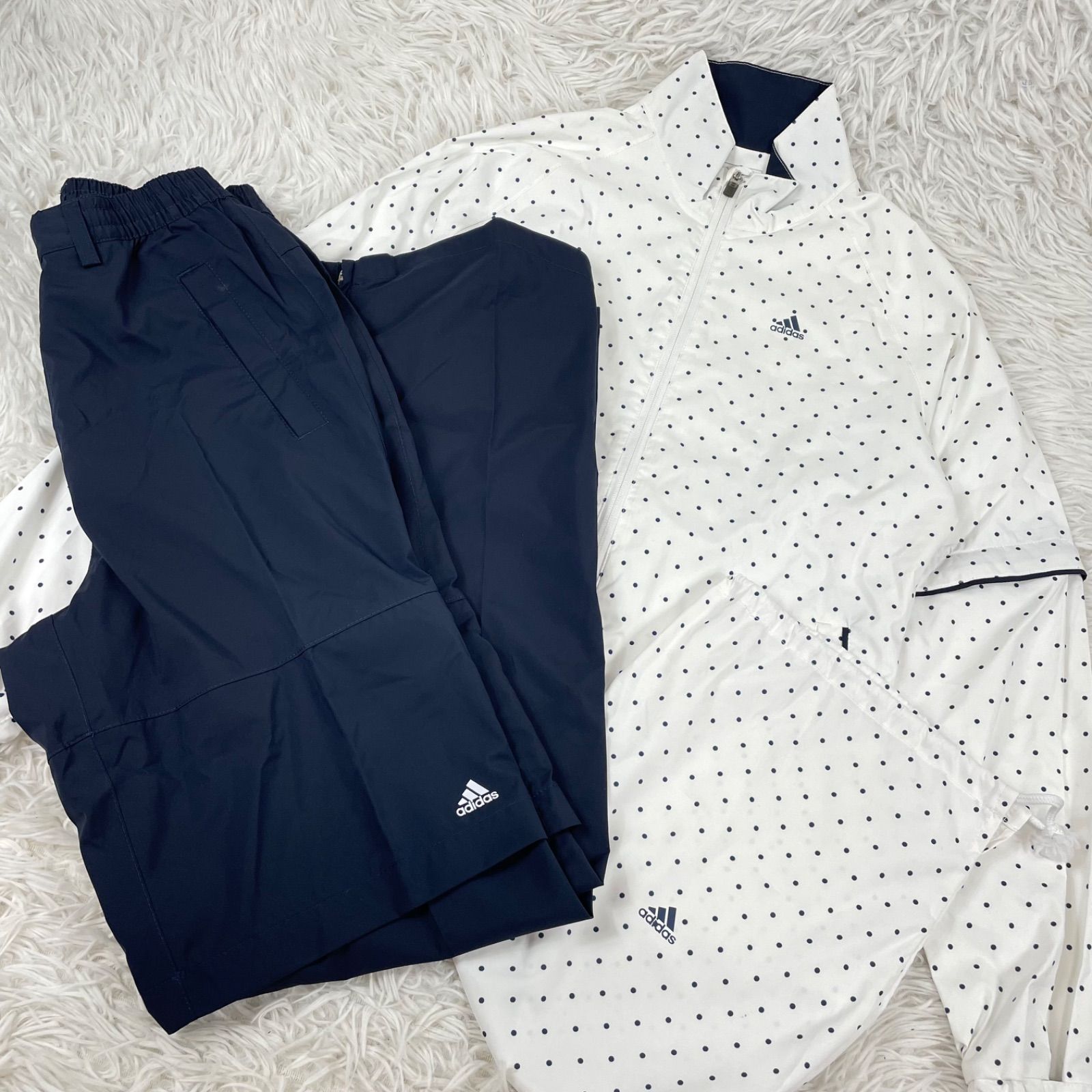adidas レインウェア climaproof ドット柄 ゴルフウェア 2way 袖脱着 ジップアップジャケット パンツ 保存袋