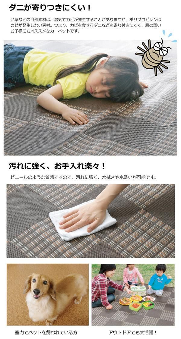 ラグ 洗える PPカーペット 『ウィード』 ネイビー 本間8畳（約382×382cm）ウィード PP イケヒコ 洗える PPカーペット 『ウィード』 ネイビー 本間2畳(約191