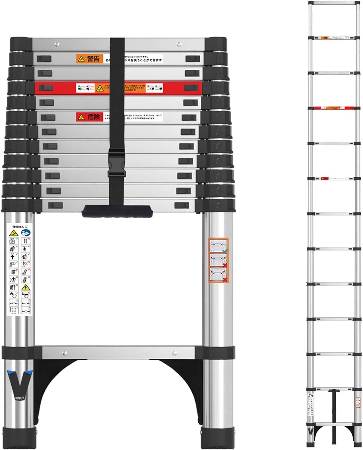 BOWEITI 伸縮はしご ステンレス製 3.8m 多機能 梯子 はしご 強化 伸縮