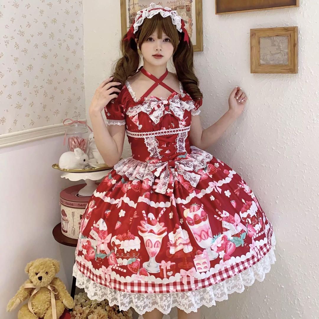 イチゴ柄ロリータワンピース♪♪女子会にぴったりお出かけコーデ