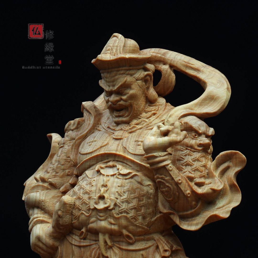 総柘植材　仏教工芸品　時代彫刻　一刀彫　極上彫　木彫仏像　四天王立像 総柘植材 仏教工芸品 時代彫刻 一刀彫 極上彫 木彫仏像 四天王