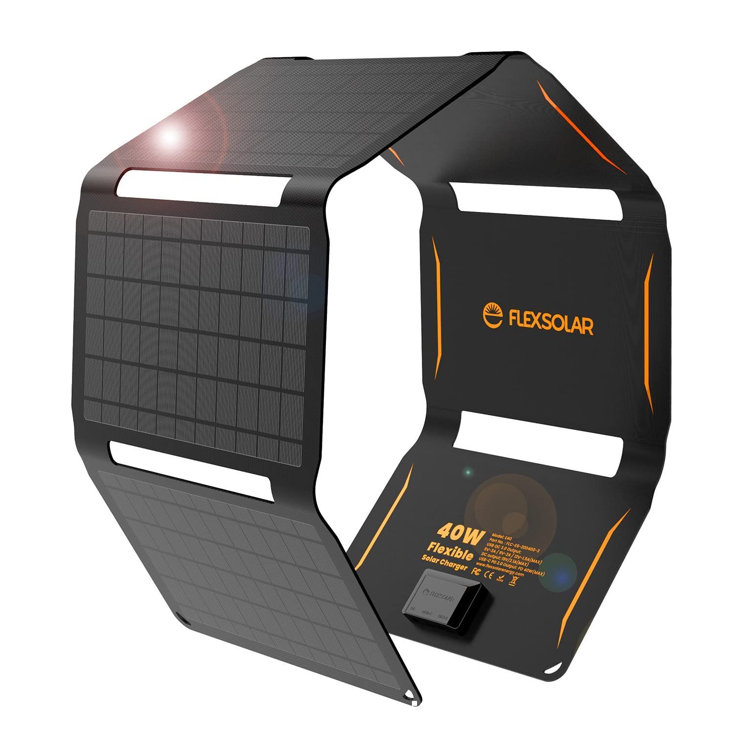 FlexSolar ソーラーパネル 40W ソーラーチャージャー usb3出力ポート防水防塵  DC/USB-C(PD40W)/USB-A(QC3.0)急速充電 ポータブル電源/Phone/Android対応 - メルカリ