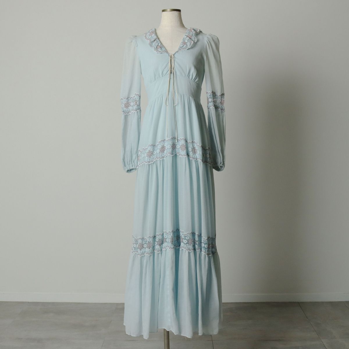 古着 70年代 ガンネサックス GUNNE SAX Jessica フリル付き マキシ丈 長袖 フ ワンピース レディースM相当 ヴィンテージ|eva003153