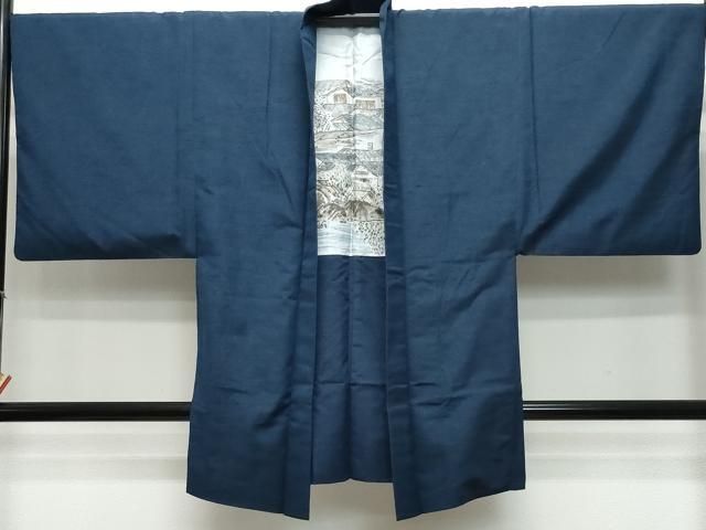 平和屋着物○男性 紬 アンサンブル 藍鉄色 正絹 逸品 CAAS8447vf  