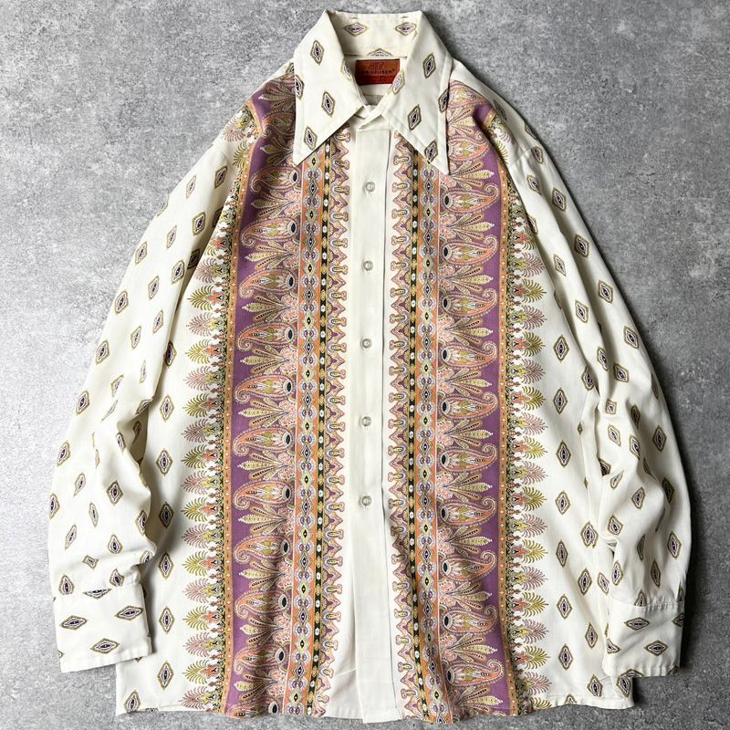 70s VAN HEUSEN ペイズリー 総柄 長袖 シャツ M | 70年代 ビンテージ ボックス ヴァンヒューゼン 柄シャツ コットン ポリエステル