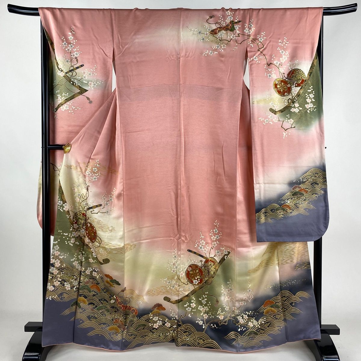 振袖 身丈164cm 裄丈68cm L 袷 鼓 波 金銀彩 ぼかし ピンク 正絹 秀品