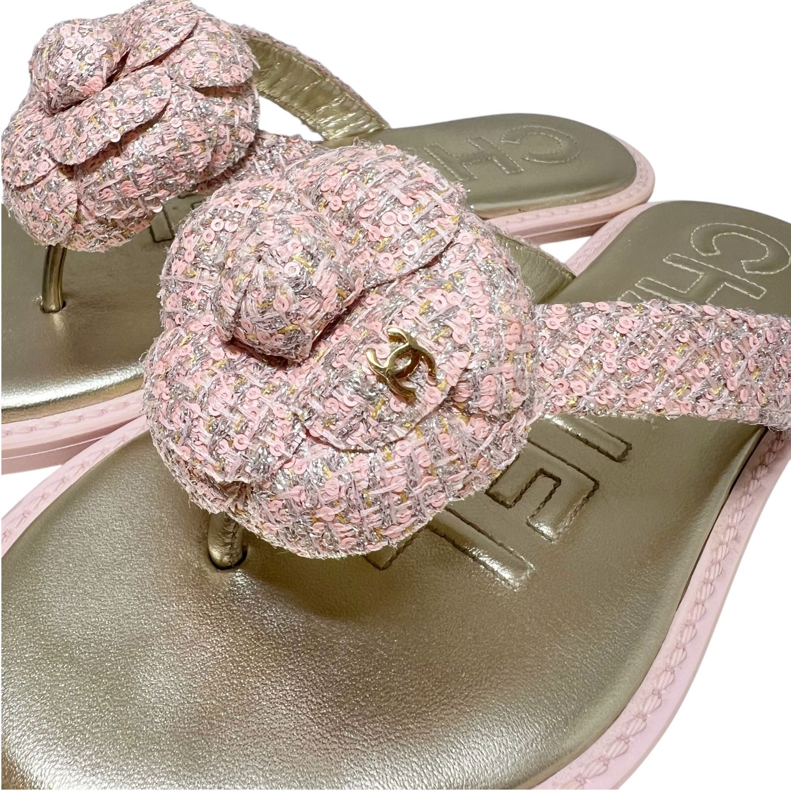 CHANEL 【シャネル】ココマークレザー ファブリックサンダル X47854 約