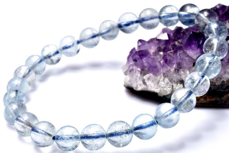 1点物】氷のような質感 アクアマリン 7mm ブレスレット