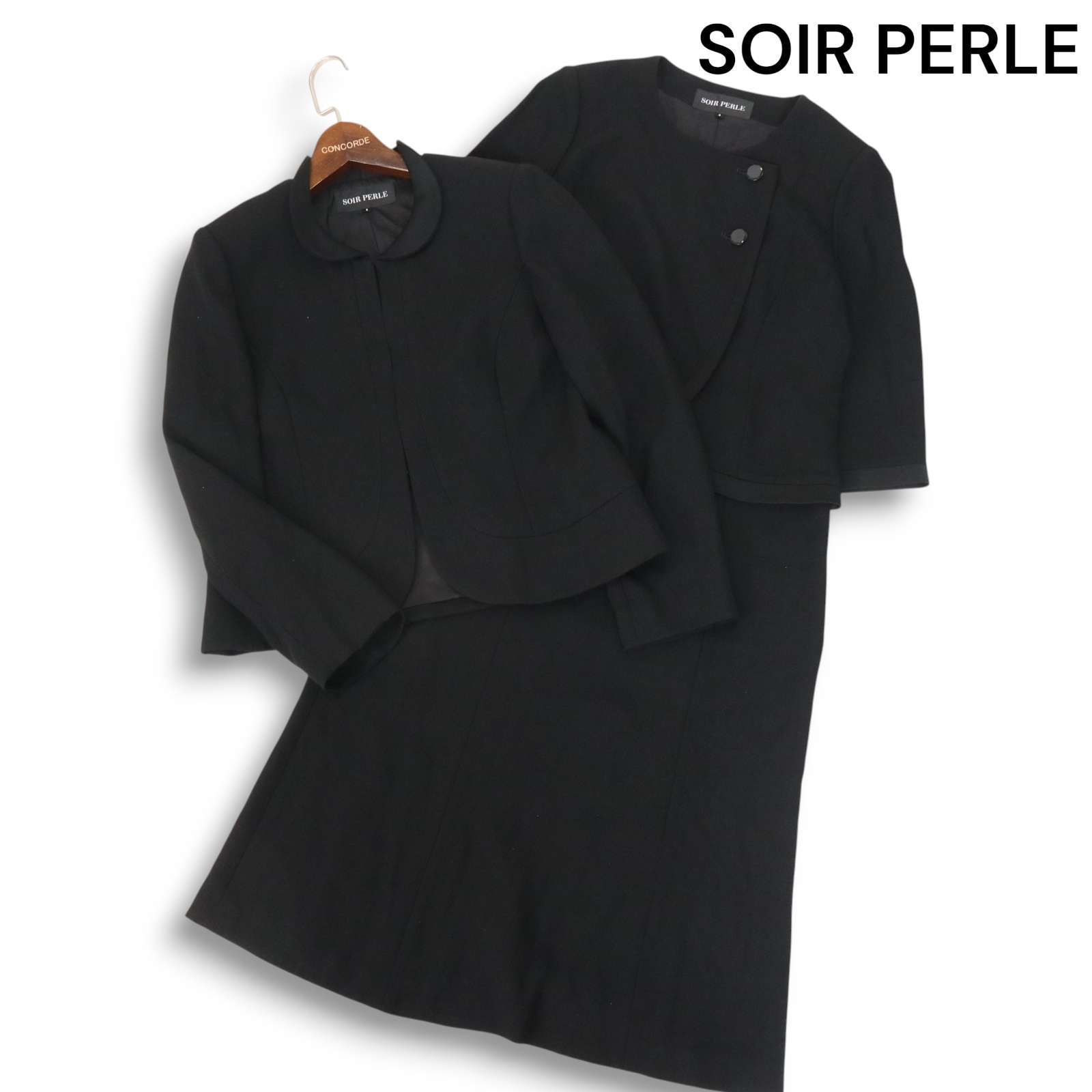 SOIR PERLE 東京ソワール ブラック フォーマル ワンピース - ジャケット セットアップ Sz.9 レディース 黒 冠婚葬祭