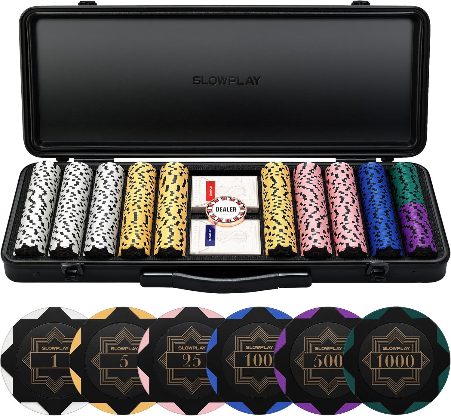 SLOWPLAY Nash クレイポーカーチップセット 14g テキサスホールデム 500枚 [チップバリュー表記あり] と耐久性に ポリカーボネート製ケース ポーカープレイヤーへのギフト