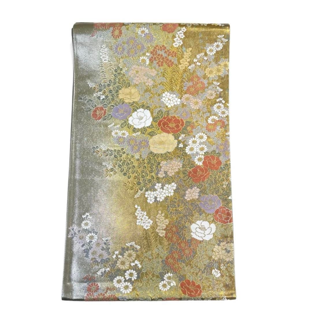 袋帯 夏用 紗 牡丹 花模様 菊 桔梗 着物 042a d