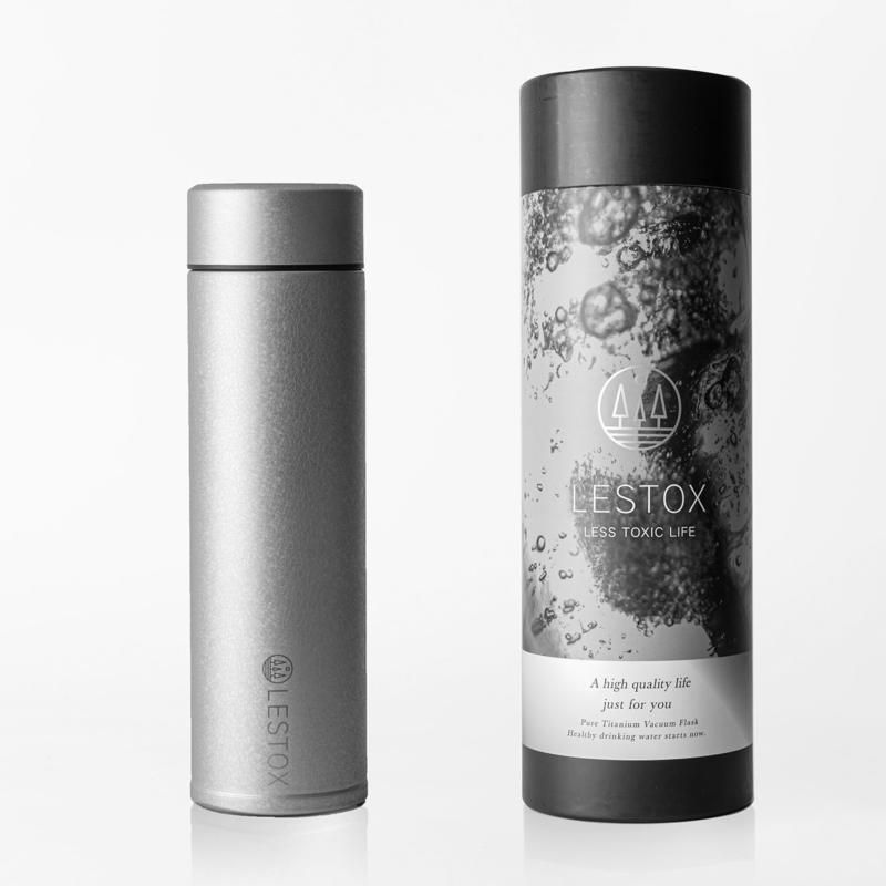 LESTOX チタン 水筒 460ml 真空ボトル 真空断熱 マグボトル ハイブリッドタイプ 純チタン-ステンレス ダークチタニウム ギフトBOX
