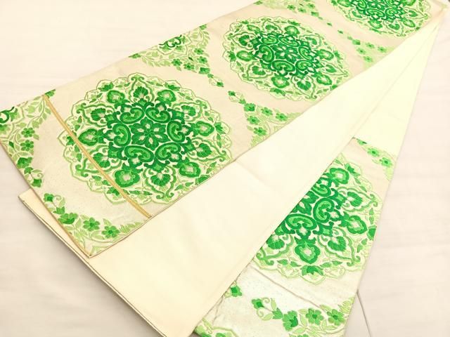 平和屋着物◎六通柄袋帯 唐織 宝相華 銀糸 正絹 逸品 BAAV3687hv