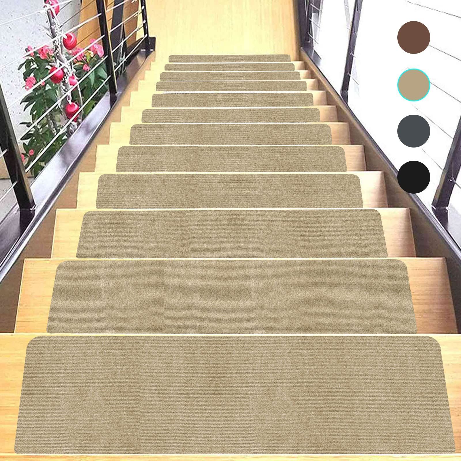 【人気商品】簡単取り付け 吸着マット転倒防止 りセット 四季通用 階段クッション無地 滑りズレ防止吸着式 15枚入 69×22cmステップマット ステップマットJAYFAN 階段用 滑り止め 階段マット