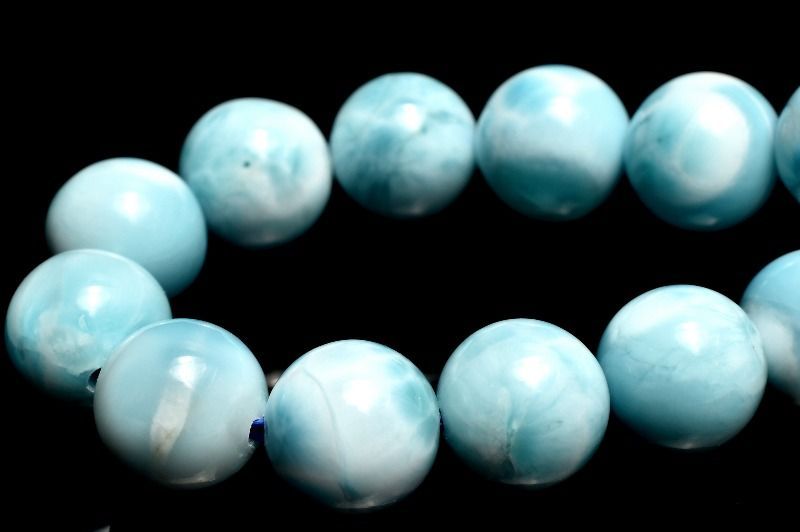 １点物 AA 美しい波模様 ラリマー 7.5mm ブレスレット パワーストーン 天然石 _MA8804