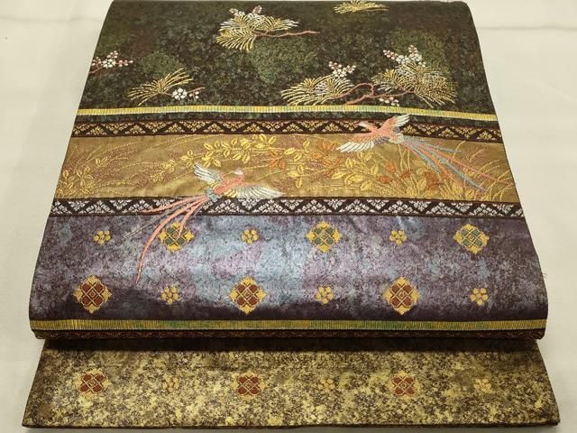 平和屋着物◎西陣 高島織物謹製 六通柄袋帯 横段吉祥花鳥文 青銅