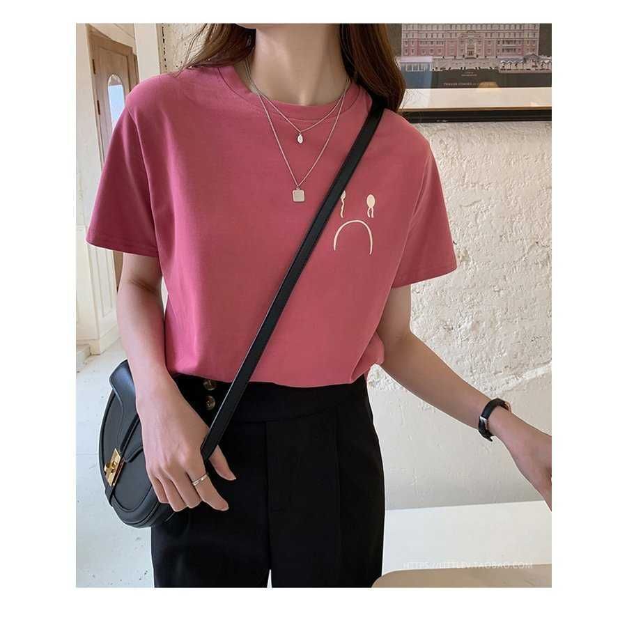 Tシャツ レディース きれいめ 40代 春夏 上品 半袖Tシャツ ブラウス 綿 白トップス 泣き顔 オシャレ 韓国風 ゆったりカットソー 大きいサイズ Tシャツ Tシャツ レディース きれいめ 40代 春夏 上品 半袖Tシャツ